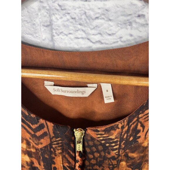 SOFT SURROUNDINGS Women's Orange Black Venetian Batik Midi Dress Size 8 - Picture 3 of 8